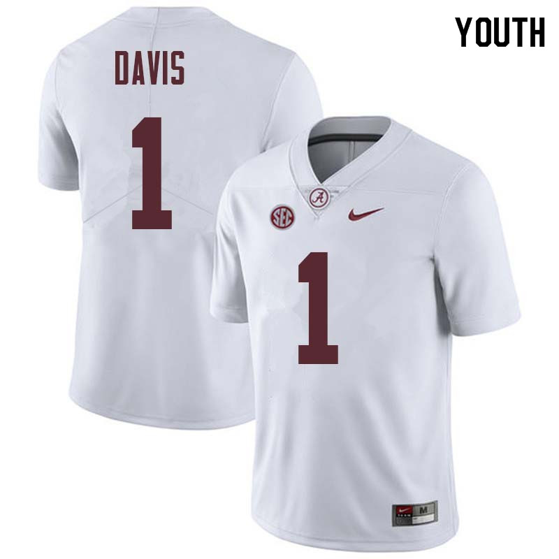 Alabama Crimson Tide Youth Ben Davis #1 White NCAA Nike Authentic Stitched College Football Jersey IU16R13PU